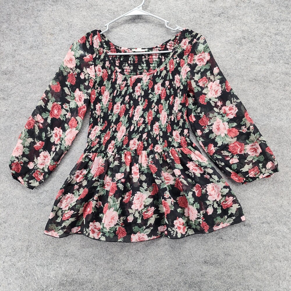 Hem Thread Top Womens Medium Crop Black Floral